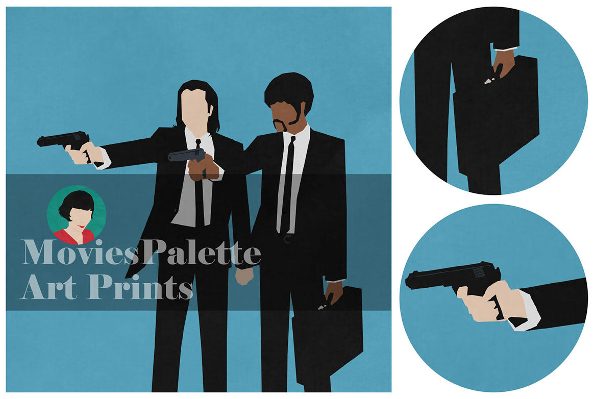 Pulp Fiction Movie Art Print. John Travolta. Samuel Jackson. Free Shipping. Available in 5 sizes. Item No. 003